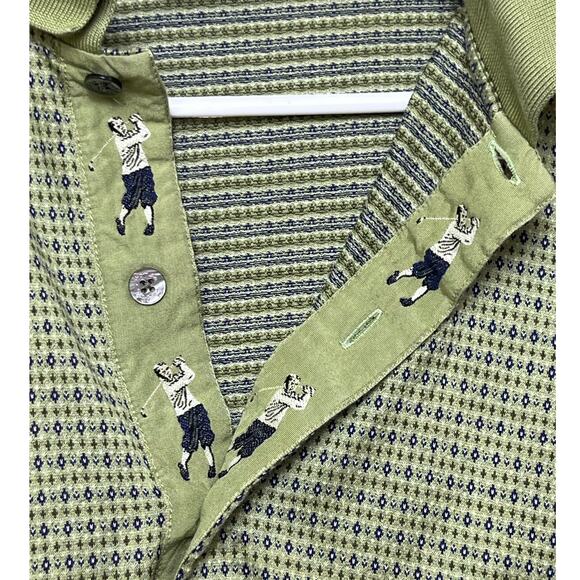 Bobby Jones Collection Men's XL Green Geo Print Short Sleeve 3 Button Golf Polo - Picture 5 of 9